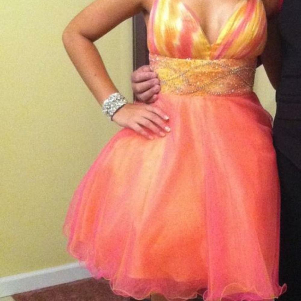 Vibrant Orange and Pink Strapless Dress